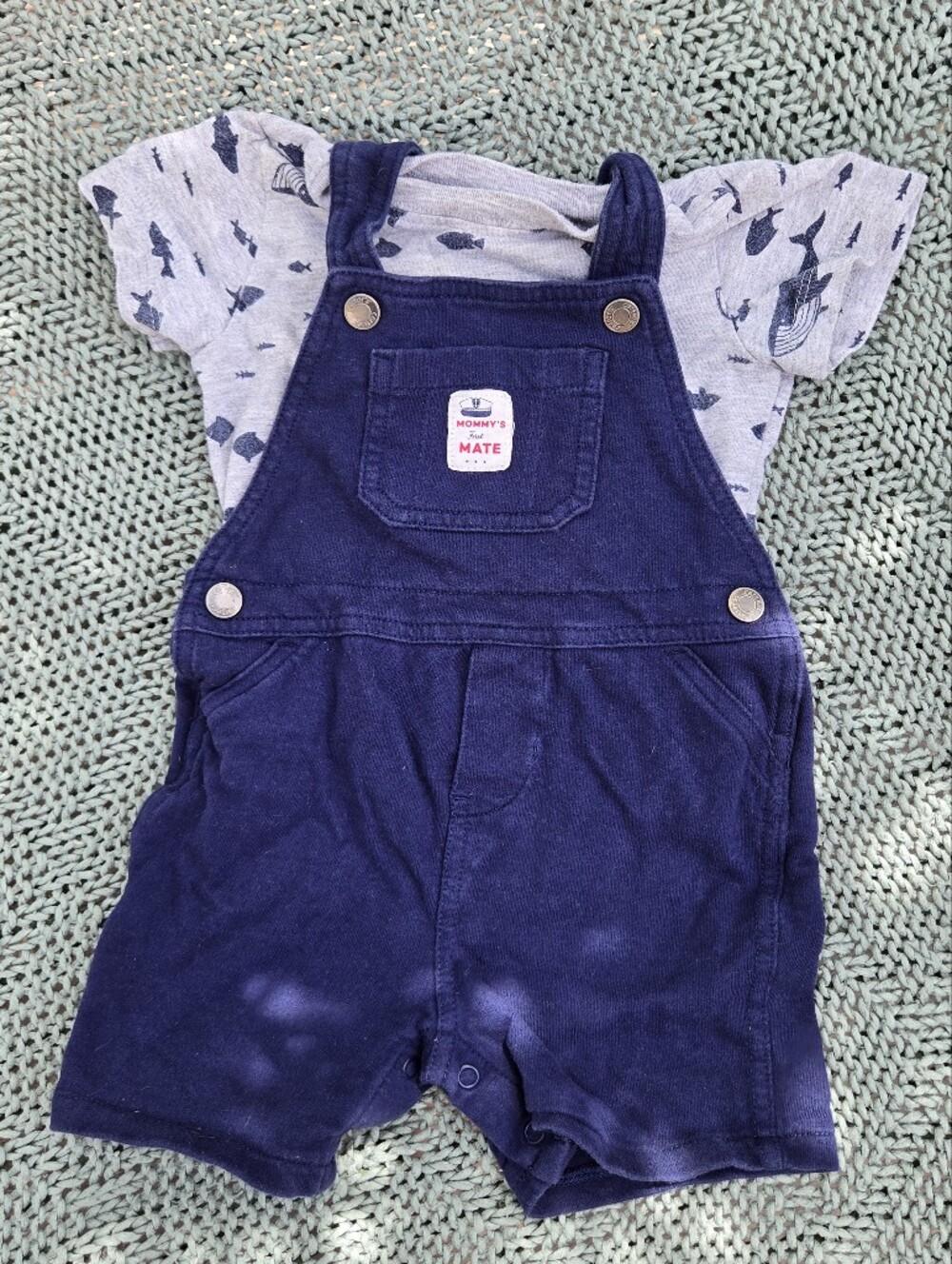 Boy's Navy First Mate Overalls With Whale Shirt